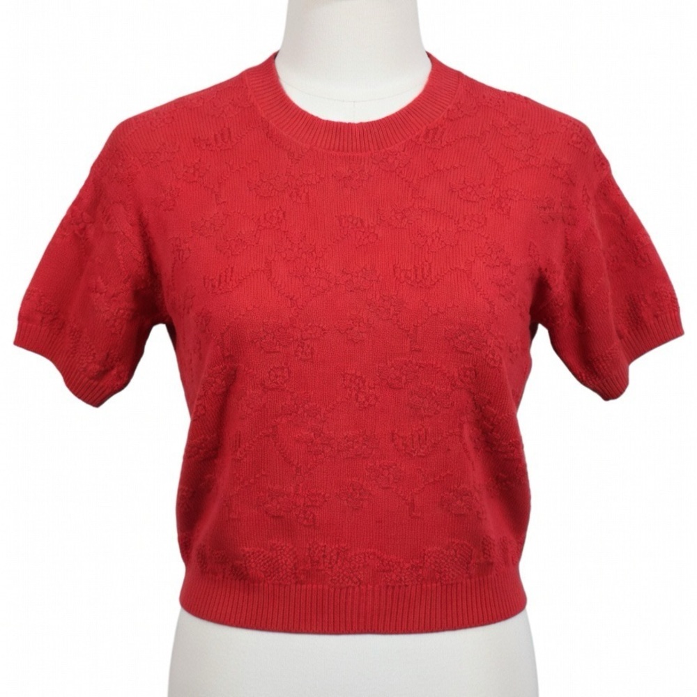 Vintage Vibrant Red Crewneck YARNWORKS Short Sleeve Sweater Medium Chunky
